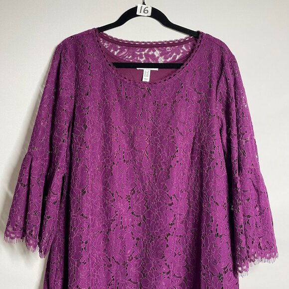 Isaac Mizrahi Live Womens Plum Purple 3/4 Bell Sleeve Crochet Lace Blouse Top 1X - Picture 3 of 11